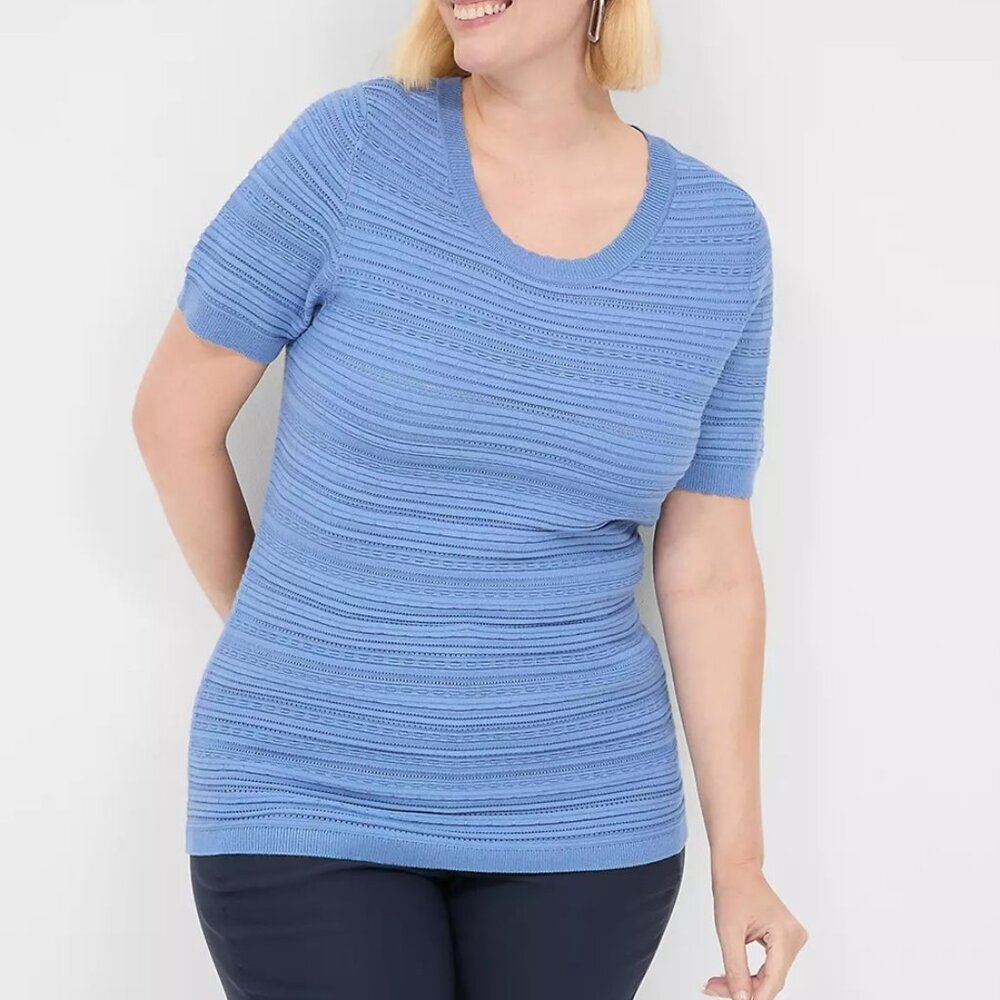 Lane Bryant Blue Short-Sleeve Texture Stitch Sweater Tee 14/16
